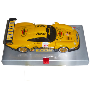 RS0104 - Porsche 911 GT1 - SPA 1999 - Pennzoil #6  https://www.flatoutslotcars.com.au/products/rs0104-porsche-911-gt1-spa-1999-pennzoil-6  WHERE: SPA 1999 British GT Championship CHASSIS: Aluminium floating adjustable chassis LIGHTS: None MOTOR: 21,000rpm MOTOR CONFIGURATION: Anglewinder AXLE: calibrated steel 3mm with brass axle spacers BALL BEARINGS: front and rear GEARS: Spur 33t / Pinion 12t MAGNET: supplied but requires installation WHEELS: Alloy TYR…