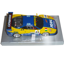 RS0106 - Ferrari F40 Le Mans 1996 - IGOL #44  https://www.flatoutslotcars.com.au/products/copy-of-rs0108-ferrari-f40-le-mans-1996-igol-44-45  CHASSIS: Aluminium floating adjustable chassis LIGHTS: None MOTOR: 21,000rpm MOTOR CONFIGURATION: Anglewinder AXLE: calibrated steel 3mm with brass axle spacers BALL BEARINGS: front and rear GEARS: Spur 33t / Pinion 12t MAGNET: supplied but requires installation WHEELS: Alloy TYRES: Rear high grip; front low profile GU…