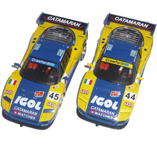 RS0108 - Ferrari F40 Le Mans 1996 - IGOL #44 & #45  https://www.flatoutslotcars.com.au/products/copy-of-rs0105-porsche-911-gt1-spa-1999-5-6  CHASSIS: Aluminium floating adjustable chassis LIGHTS: None MOTOR: 21,000rpm MOTOR CONFIGURATION: Anglewinder AXLE: calibrated steel 3mm with brass axle spacers BALL BEARINGS: front and rear GEARS: Spur 33t / Pinion 12t MAGNET: supplied but requires installation WHEELS: Alloy TYRES: Rear high grip; front low profile GU…