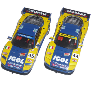 RS0108 - Ferrari F40 Le Mans 1996 - IGOL #44 & #45  https://www.flatoutslotcars.com.au/products/copy-of-rs0105-porsche-911-gt1-spa-1999-5-6  CHASSIS: Aluminium floating adjustable chassis LIGHTS: None MOTOR: 21,000rpm MOTOR CONFIGURATION: Anglewinder AXLE: calibrated steel 3mm with brass axle spacers BALL BEARINGS: front and rear GEARS: Spur 33t / Pinion 12t MAGNET: supplied but requires installation WHEELS: Alloy TYRES: Rear high grip; front low profile GU…